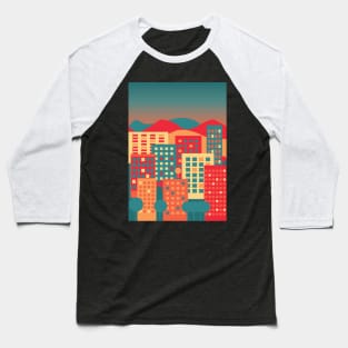 Warm colors illustration of a cityscape at night Baseball T-Shirt